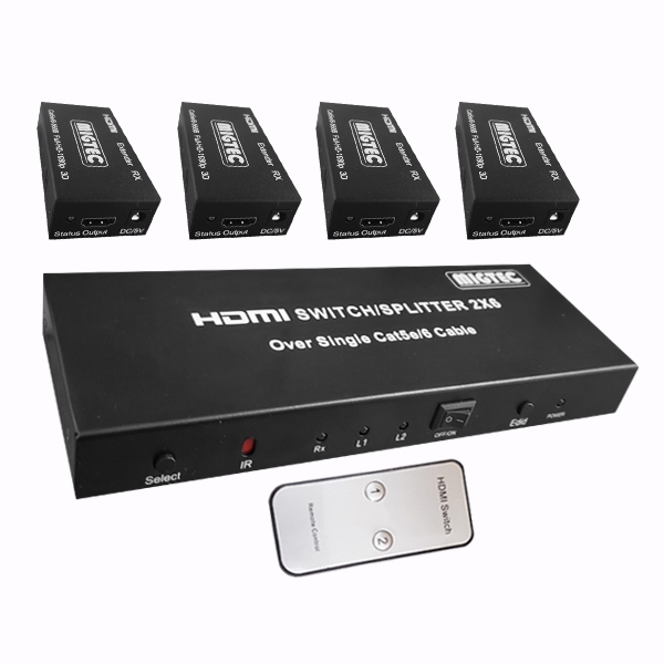 Chaveador Splitter HDMI 2x6 com extensor HDMI 60mt - HDSS2-6