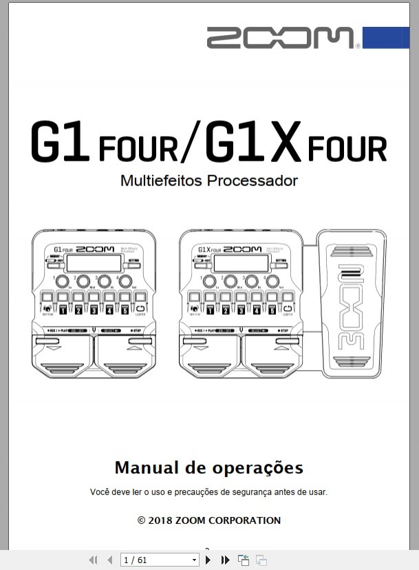 Manual Em Português Da Pedaleira Zoom G1 Four/G1x
